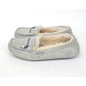 Ugg Moccasins Womens 9 Suede Sheepskin Fur Slippers Ansley Charm Slip On Shoes